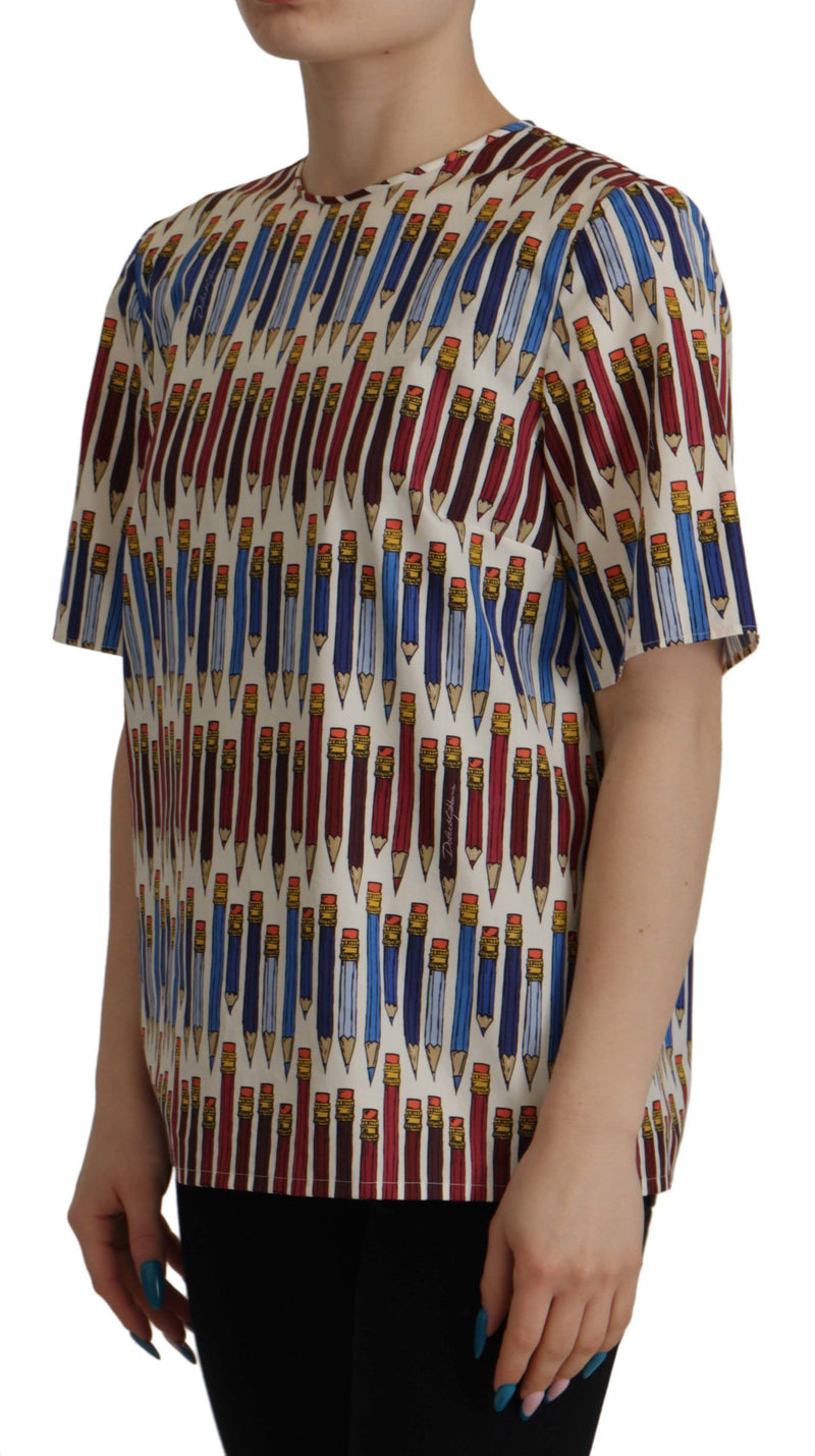 Blusa branca de algodão com estampa de lápis Dolce & Gabbana