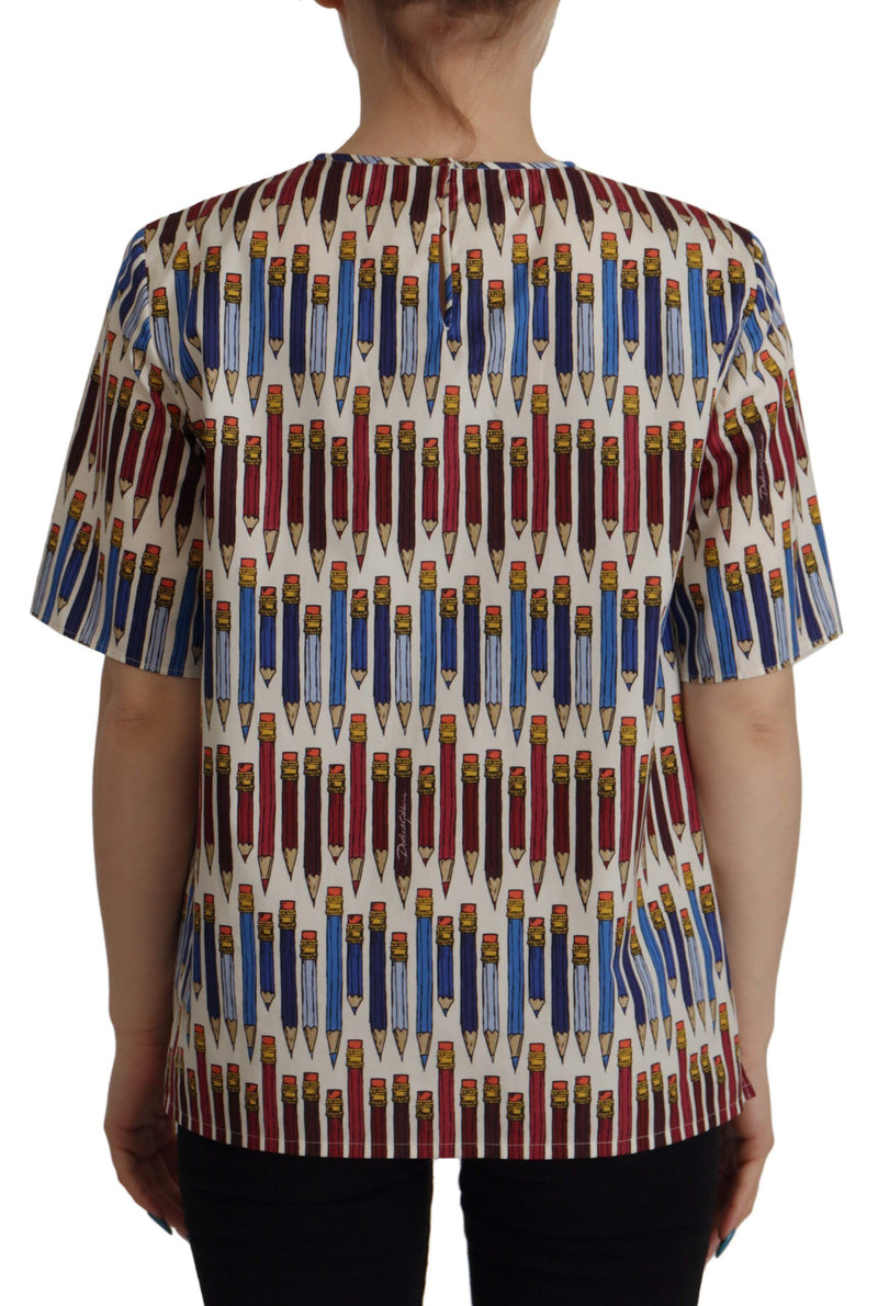 Blusa branca de algodão com estampa de lápis Dolce & Gabbana