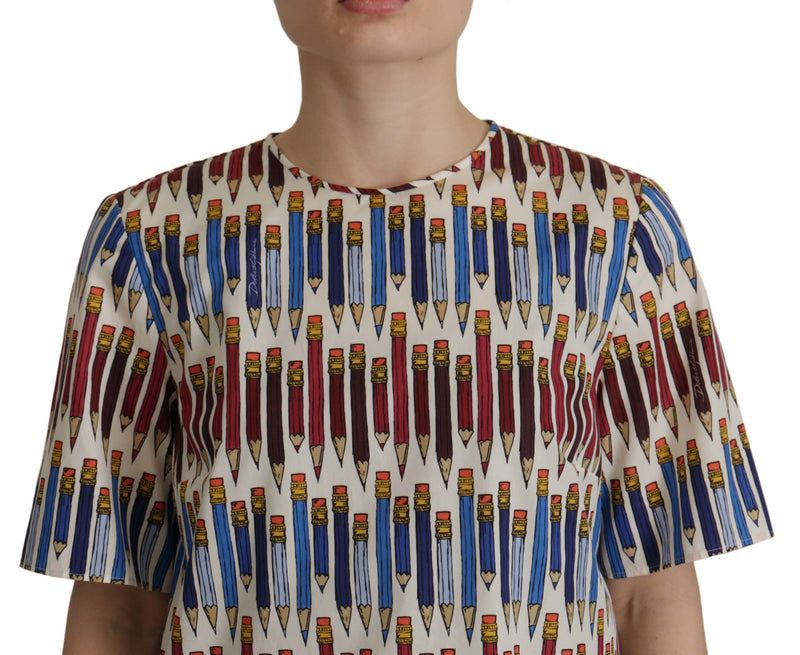 Blusa branca de algodão com estampa de lápis Dolce & Gabbana