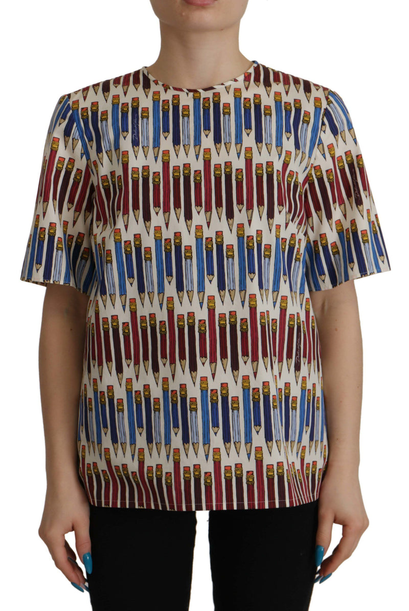 Blusa branca de algodão com estampa de lápis Dolce & Gabbana