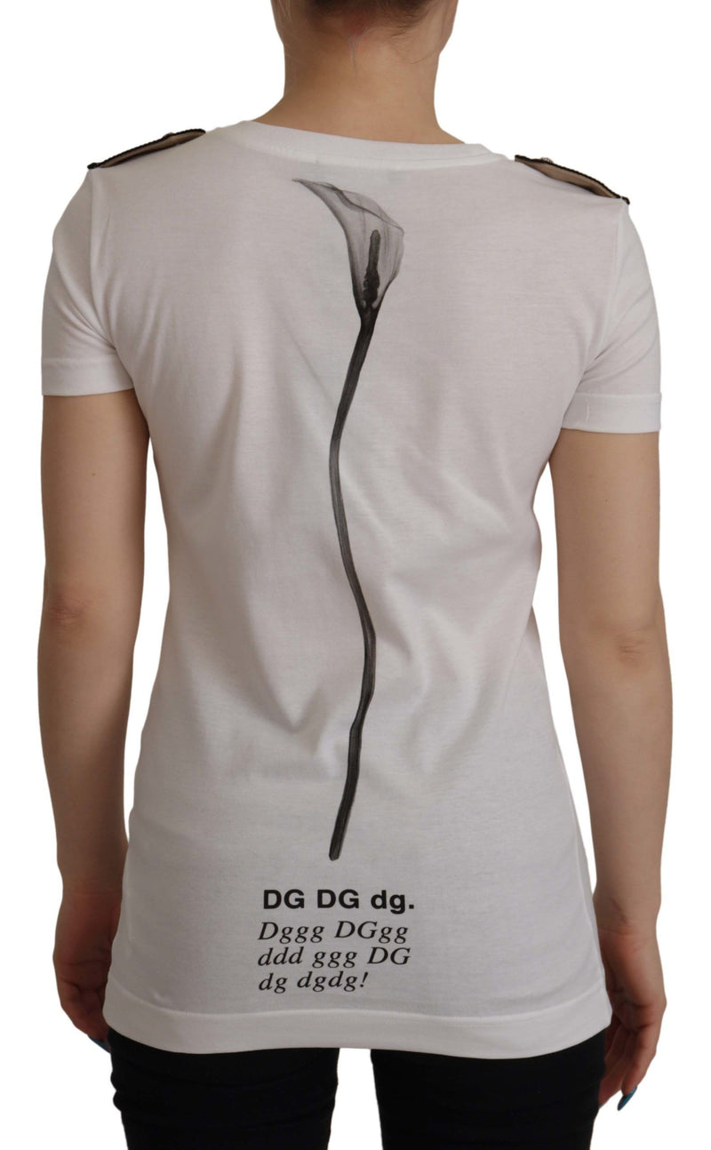 T-shirt Dolce & Gabbana blanc et noir en coton à col rond avec roses