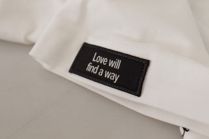 T-shirt Dolce & Gabbana blanc et noir en coton à col rond avec roses