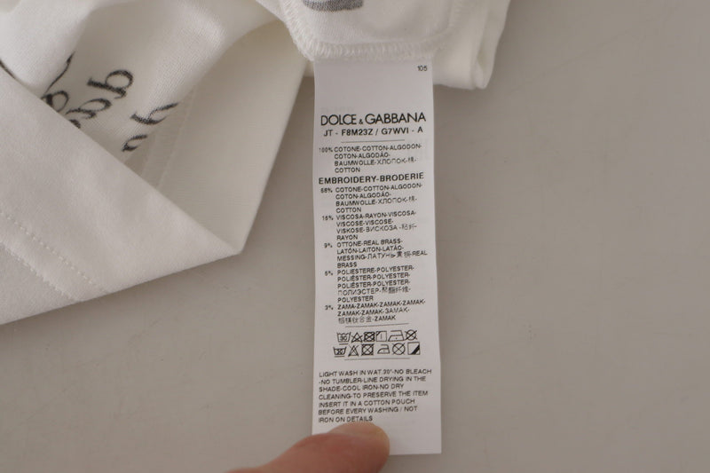 T-shirt Dolce & Gabbana blanc et noir en coton à col rond avec roses
