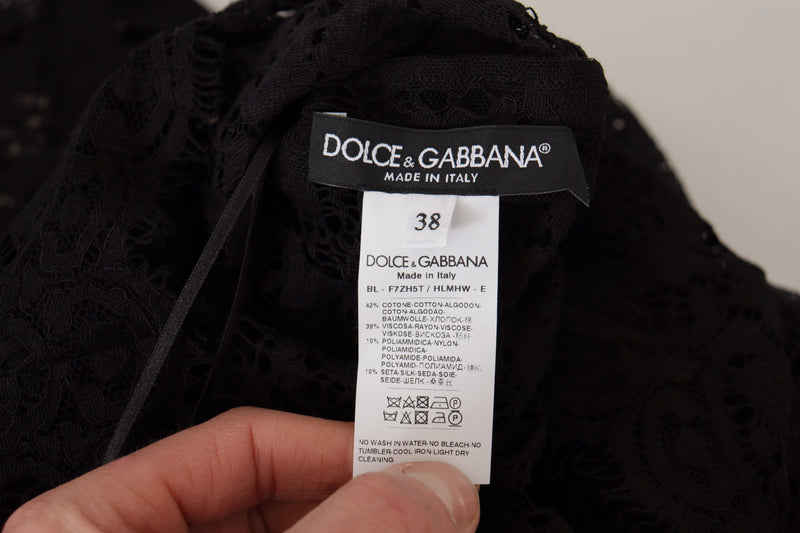Dolce & Gabbana Black Floral Lace Pullover Sicily Blouse
