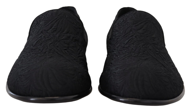 Mocassins d’intérieur à enfiler en jacquard floral noir Dolce & Gabbana