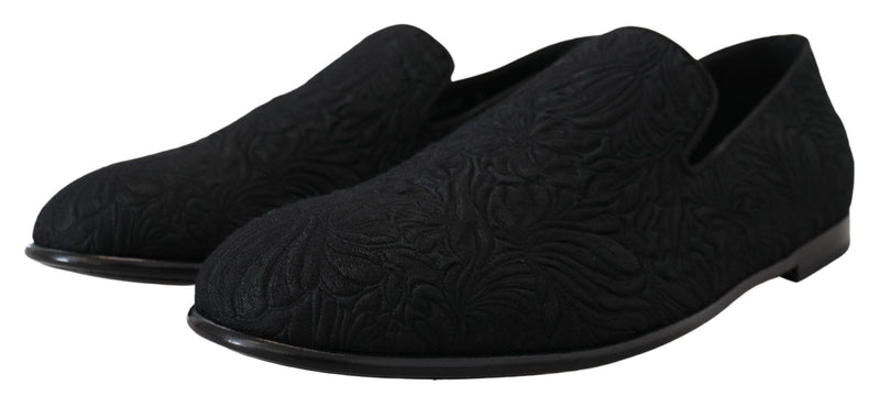 Mocassins d’intérieur à enfiler en jacquard floral noir Dolce & Gabbana