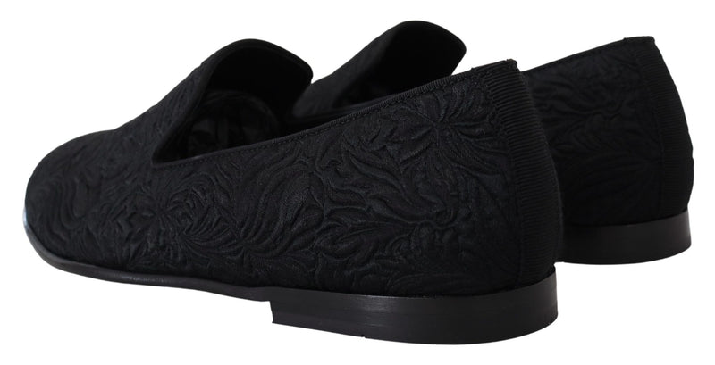 Mocassins d’intérieur à enfiler en jacquard floral noir Dolce & Gabbana