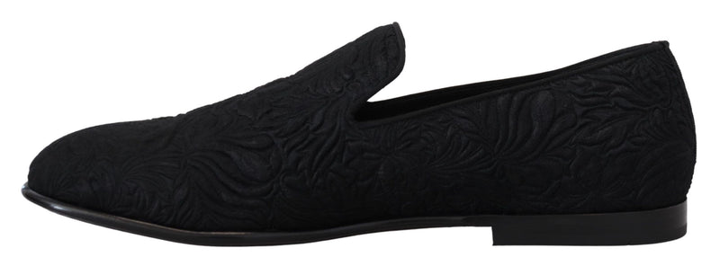 Mocassins d’intérieur à enfiler en jacquard floral noir Dolce & Gabbana