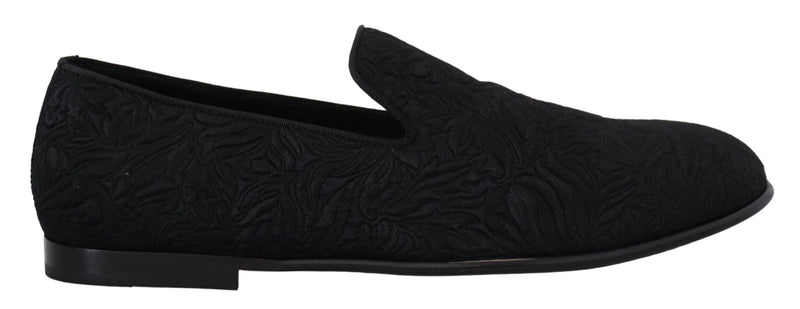 Mocassins d’intérieur à enfiler en jacquard floral noir Dolce & Gabbana