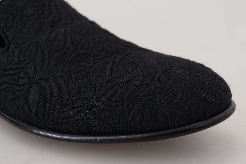 Mocassins d’intérieur à enfiler en jacquard floral noir Dolce & Gabbana