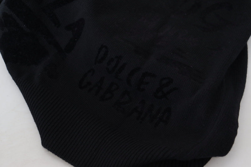 Suéter pulôver de lã preta com gola redonda e estampa de logotipo Dolce & Gabbana