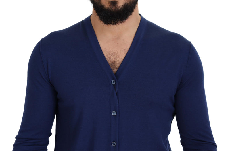 Cardigã Dolce & Gabbana azul de lã com decote em V e botões