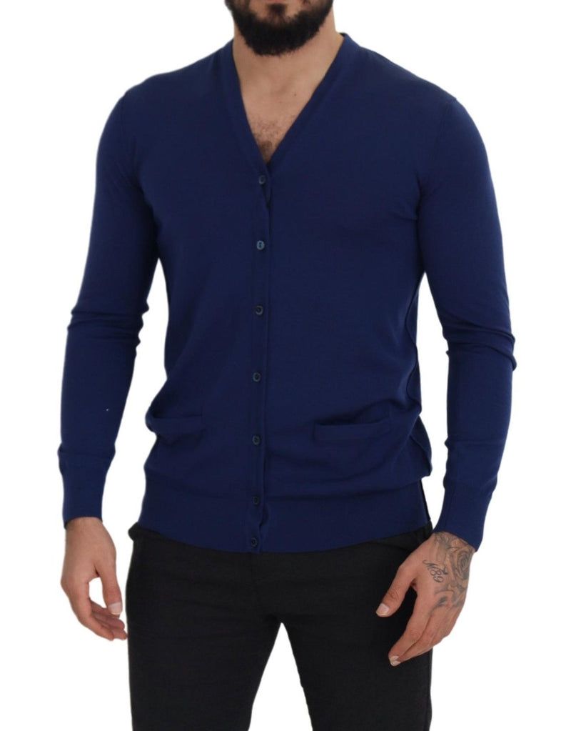 Cardigã Dolce & Gabbana azul de lã com decote em V e botões