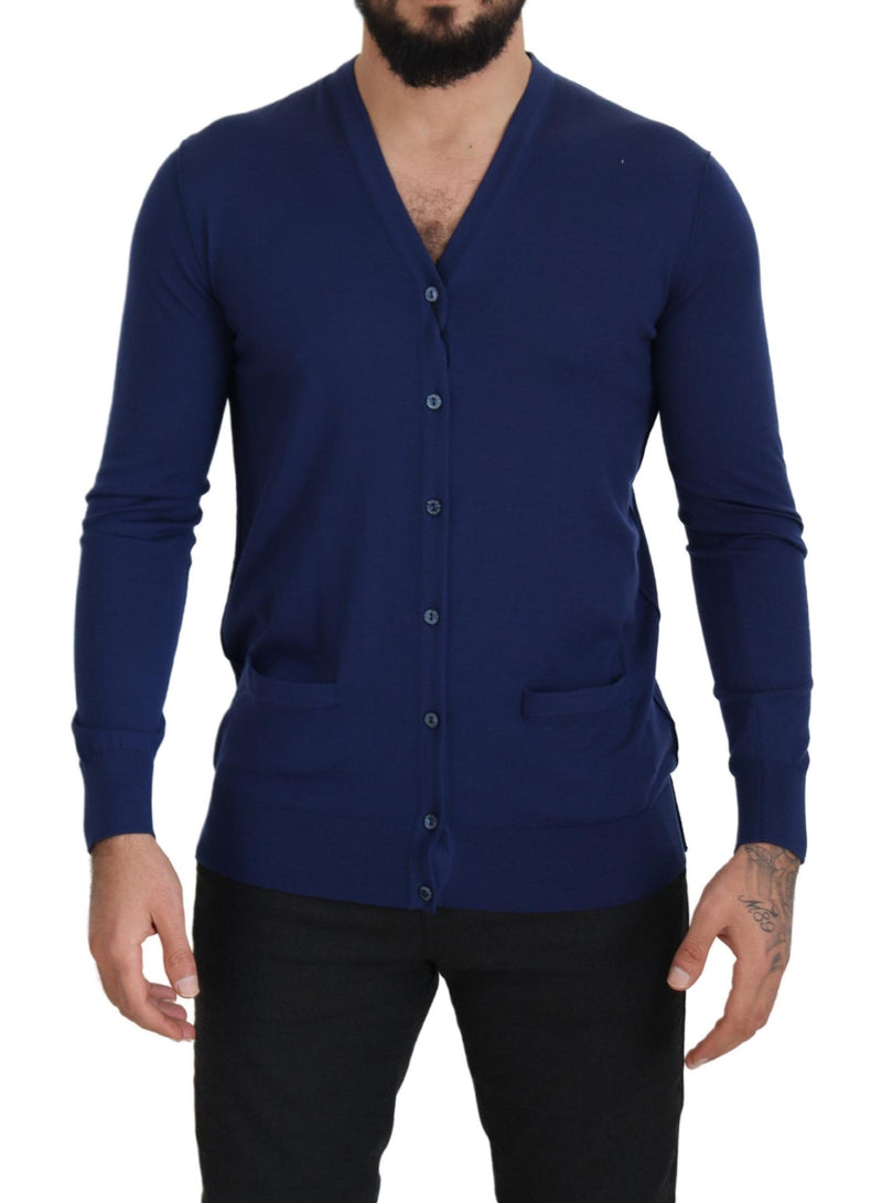 Cardigã Dolce & Gabbana azul de lã com decote em V e botões