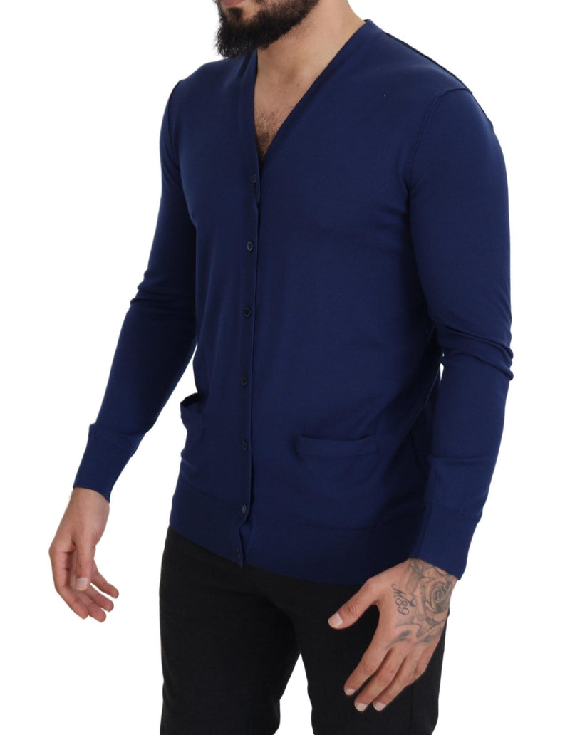 Cardigã Dolce & Gabbana azul de lã com decote em V e botões