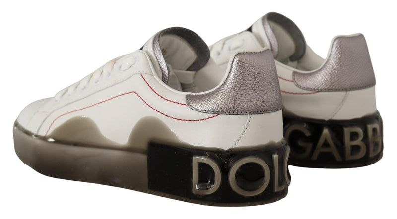 Zapatillas Portofino blancas de cuero con logotipo para mujer de Dolce & Gabbana
