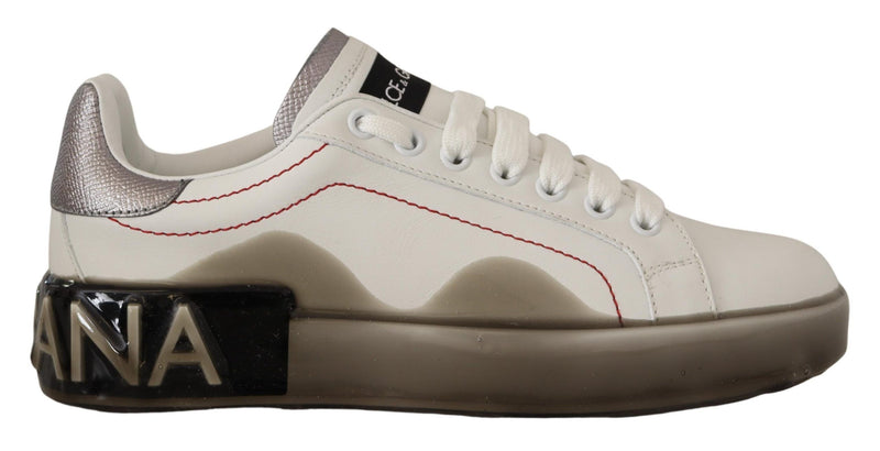 Zapatillas Portofino blancas de cuero con logotipo para mujer de Dolce & Gabbana