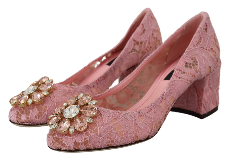 Escarpins Taormina roses en dentelle et cristaux, chaussures pastel Dolce & Gabbana