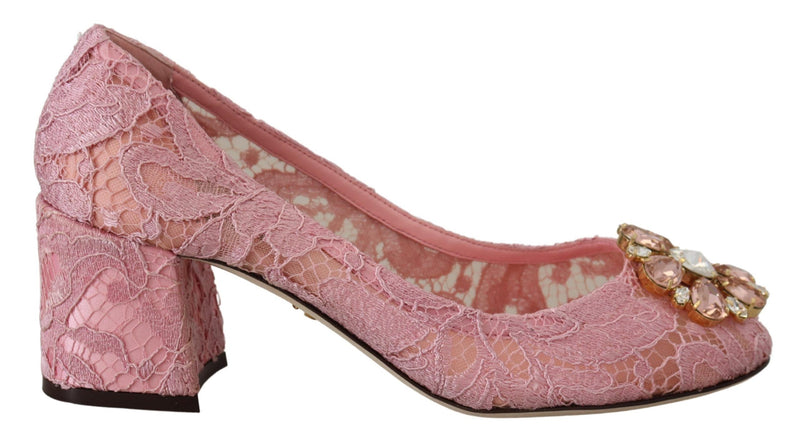 Escarpins Taormina roses en dentelle et cristaux, chaussures pastel Dolce & Gabbana