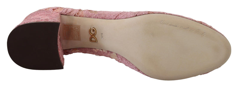 Escarpins Taormina roses en dentelle et cristaux, chaussures pastel Dolce & Gabbana