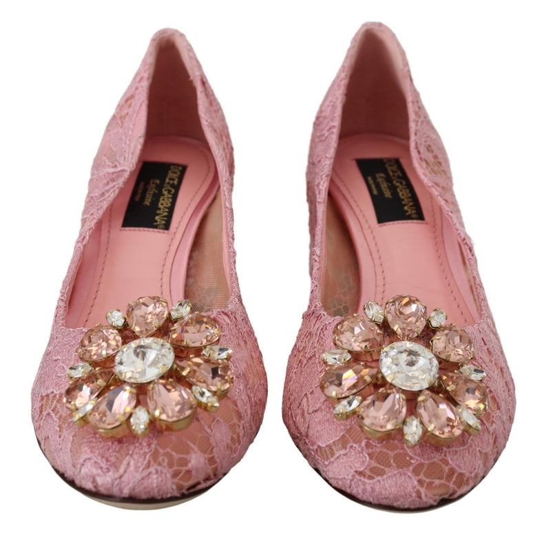 Escarpins Taormina roses en dentelle et cristaux, chaussures pastel Dolce & Gabbana