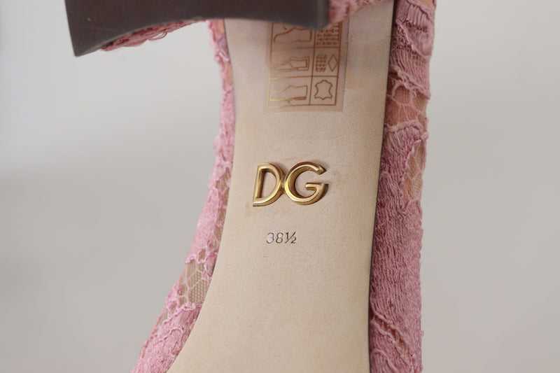 Escarpins Taormina roses en dentelle et cristaux, chaussures pastel Dolce & Gabbana