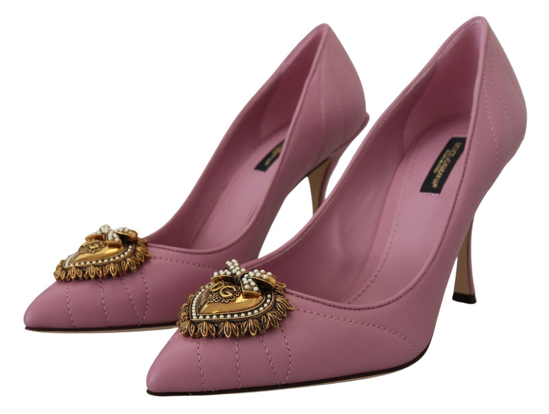 Escarpins roses à talons en cuir avec cœur DEVOTION Dolce & Gabbana