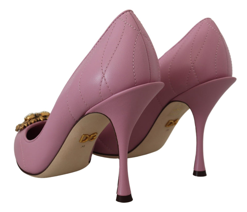 Escarpins roses à talons en cuir avec cœur DEVOTION Dolce & Gabbana