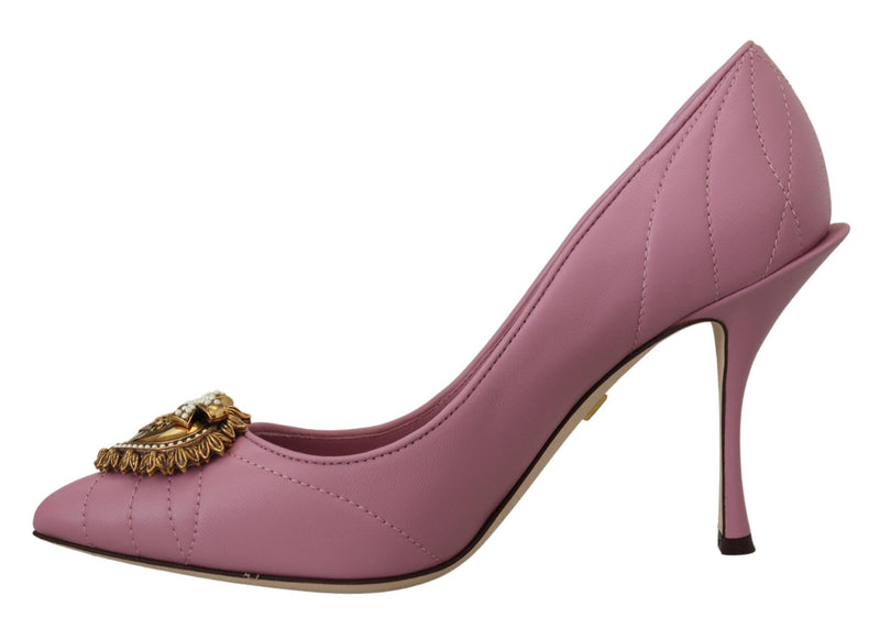 Escarpins roses à talons en cuir avec cœur DEVOTION Dolce & Gabbana