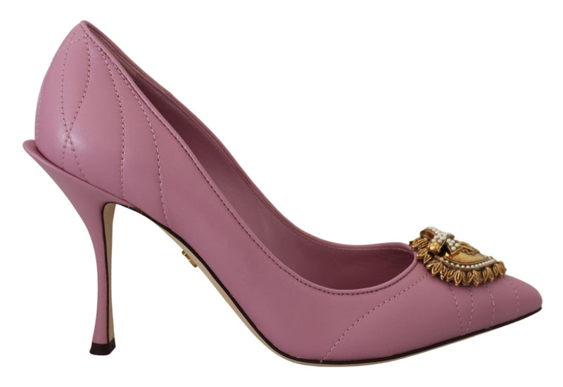Escarpins roses à talons en cuir avec cœur DEVOTION Dolce & Gabbana