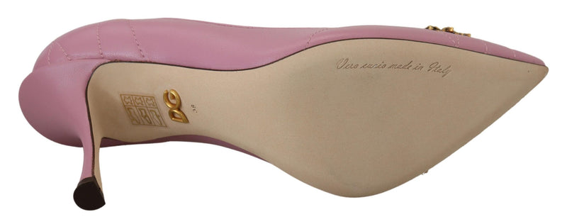 Escarpins roses à talons en cuir avec cœur DEVOTION Dolce & Gabbana