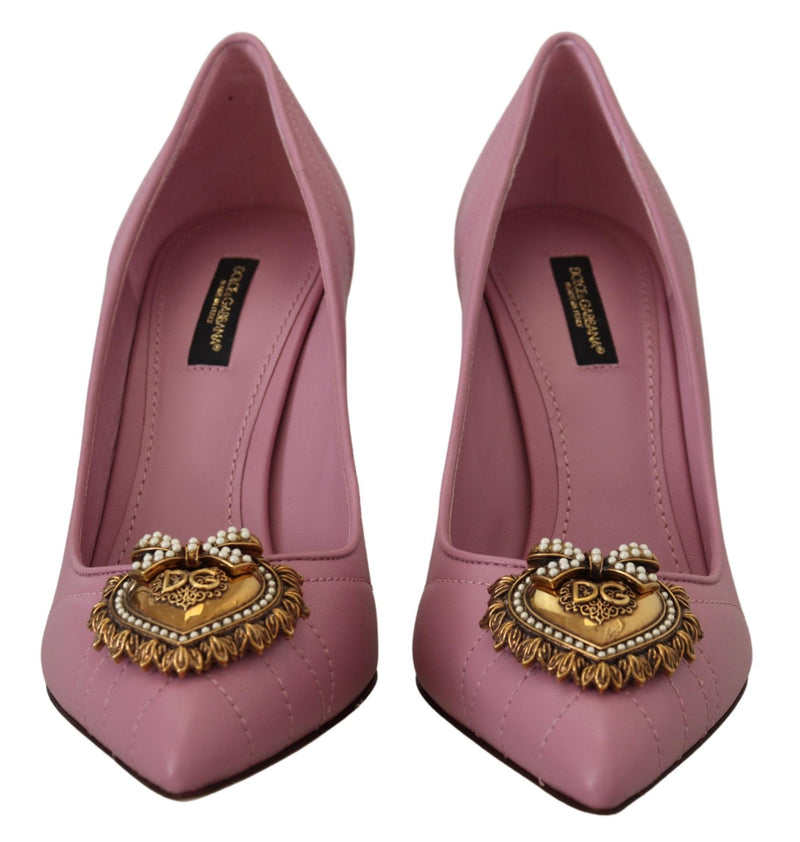 Escarpins roses à talons en cuir avec cœur DEVOTION Dolce & Gabbana