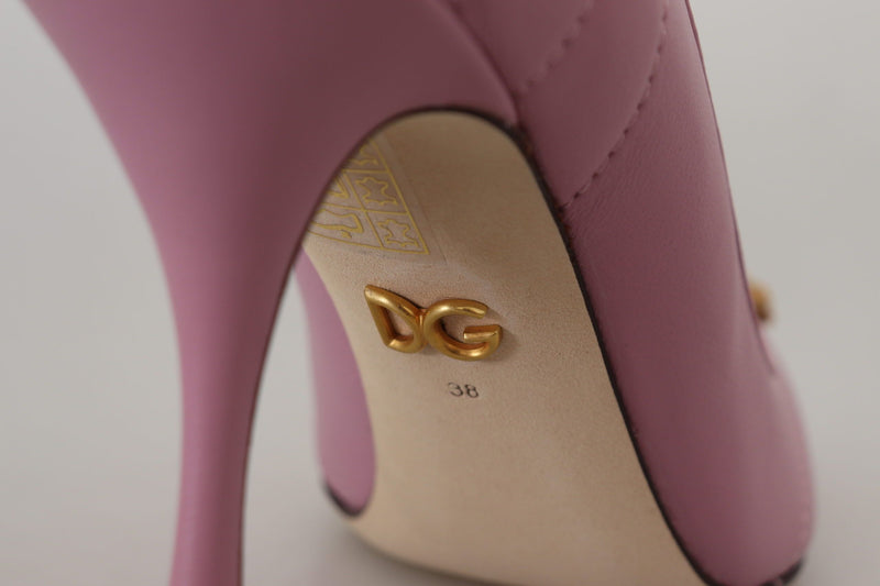 Escarpins roses à talons en cuir avec cœur DEVOTION Dolce & Gabbana