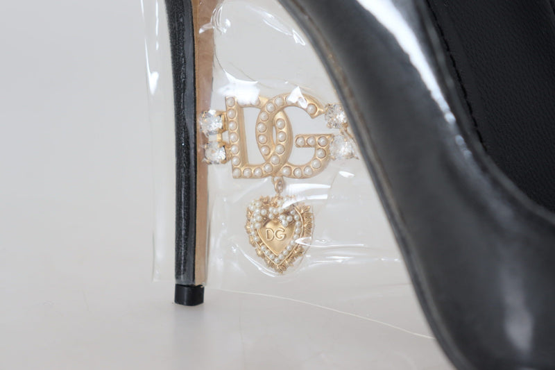Zapatos de tacón negros de cuero de Dolce & Gabbana envueltos en plástico