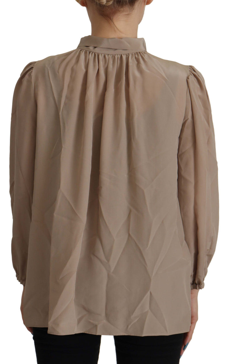 Blusa marrón con cintura elástica, mangas y cuello Ascot de Dolce & Gabbana