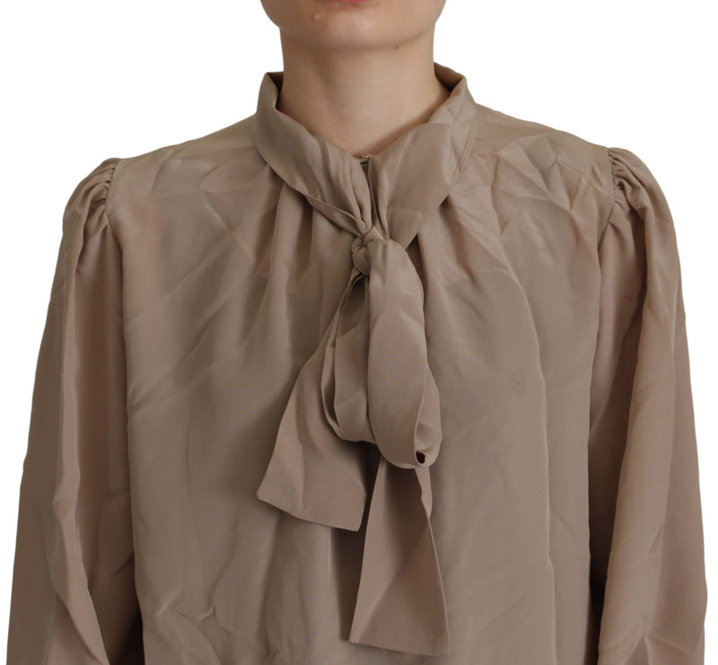 Blusa marrón con cintura elástica, mangas y cuello Ascot de Dolce & Gabbana