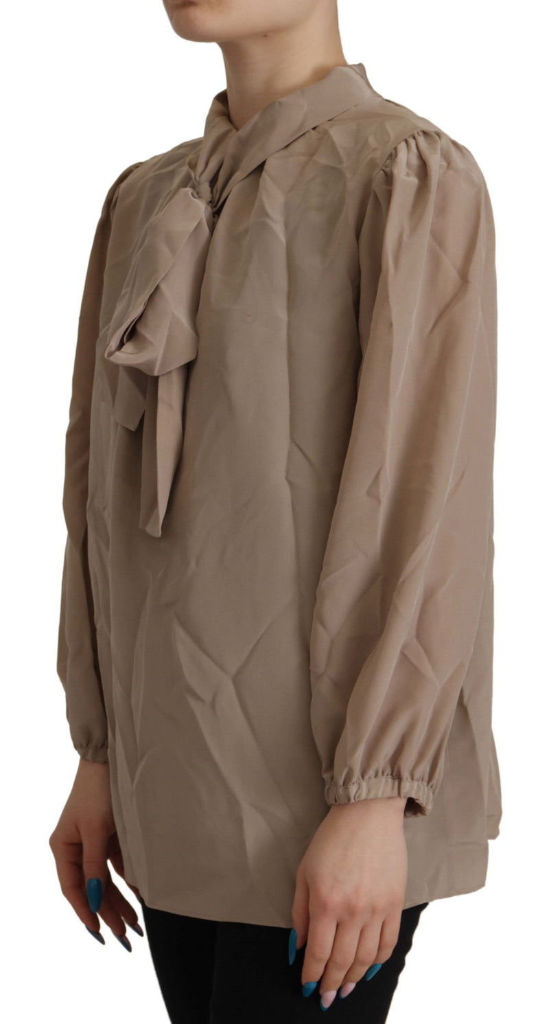 Blusa marrón con cintura elástica, mangas y cuello Ascot de Dolce & Gabbana