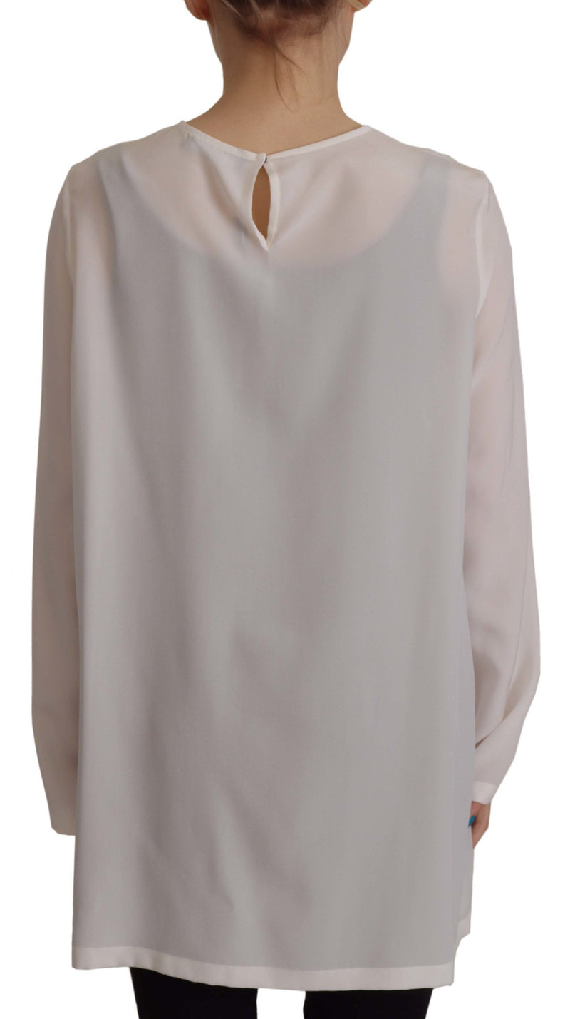 Blouse à manches longues Dolce & Gabbana en soie blanche brodée du logo DG