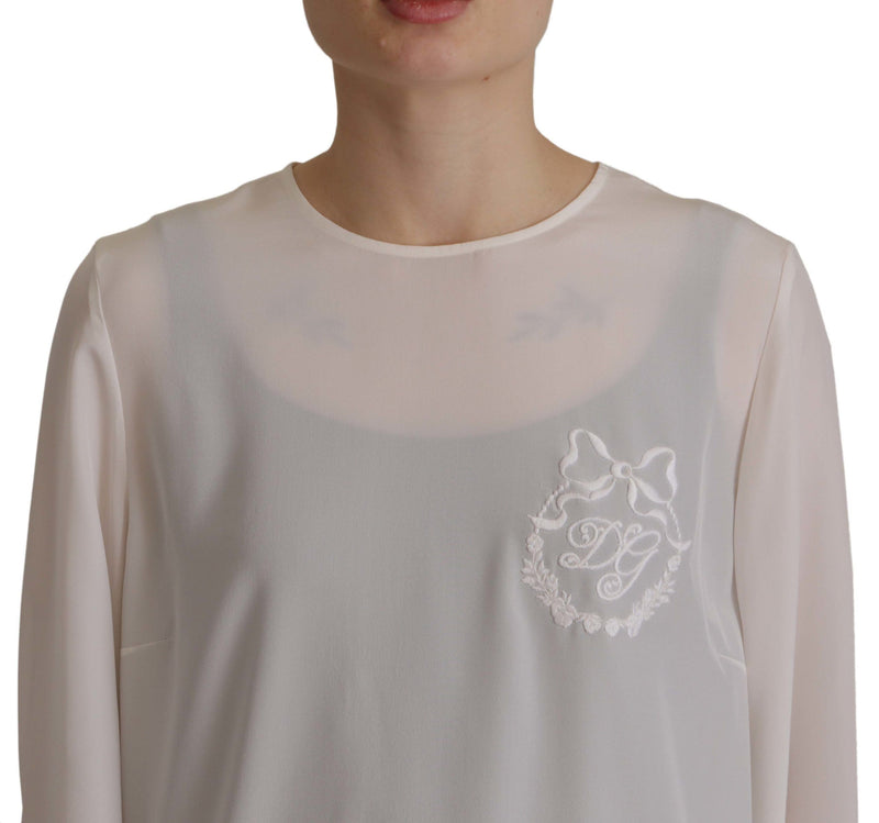 Blouse à manches longues Dolce & Gabbana en soie blanche brodée du logo DG