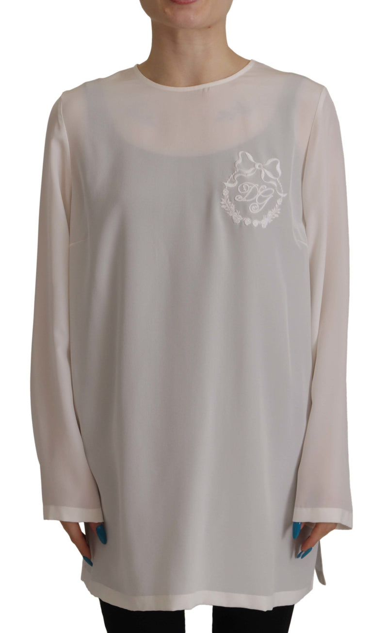 Blouse à manches longues Dolce & Gabbana en soie blanche brodée du logo DG