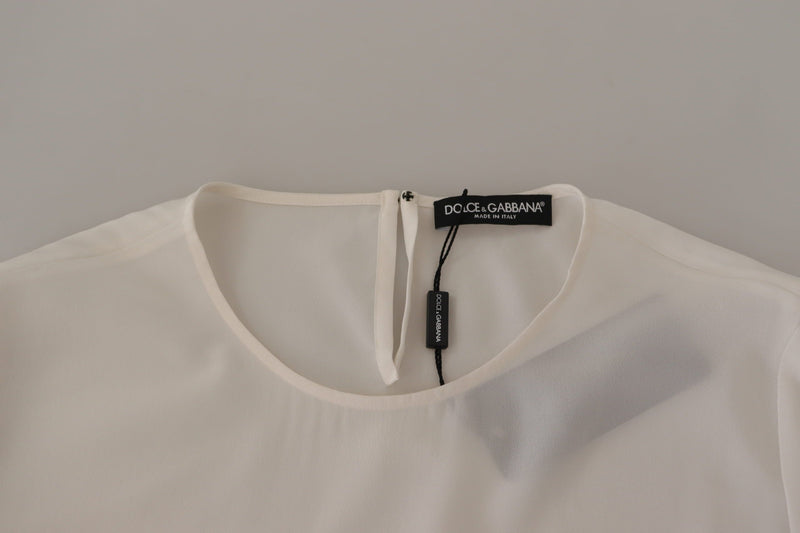 Blouse à manches longues Dolce & Gabbana en soie blanche brodée du logo DG