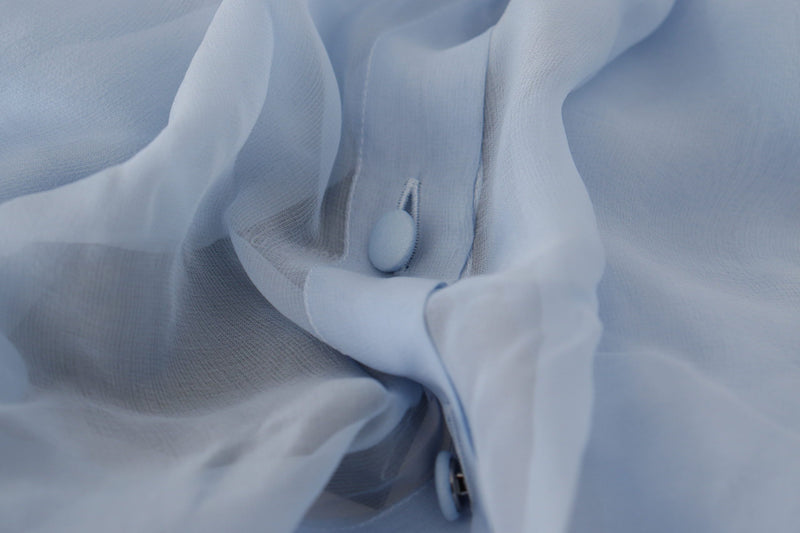 Top in seta azzurra a maniche lunghe con collo Ascot Dolce & Gabbana