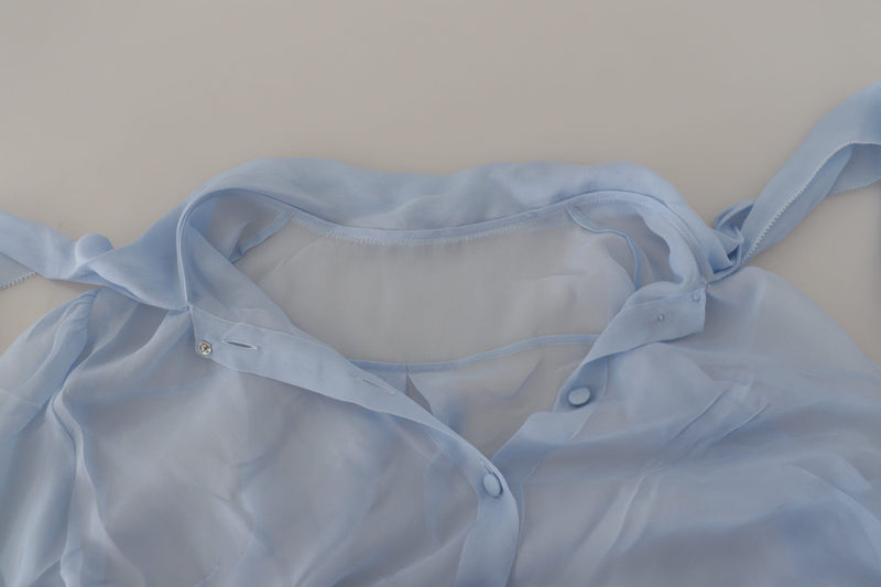 Top in seta azzurra a maniche lunghe con collo Ascot Dolce & Gabbana