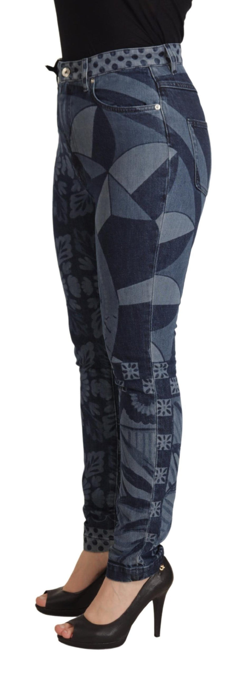 Jean skinny taille haute à fleurs bleues Dolce & Gabbana