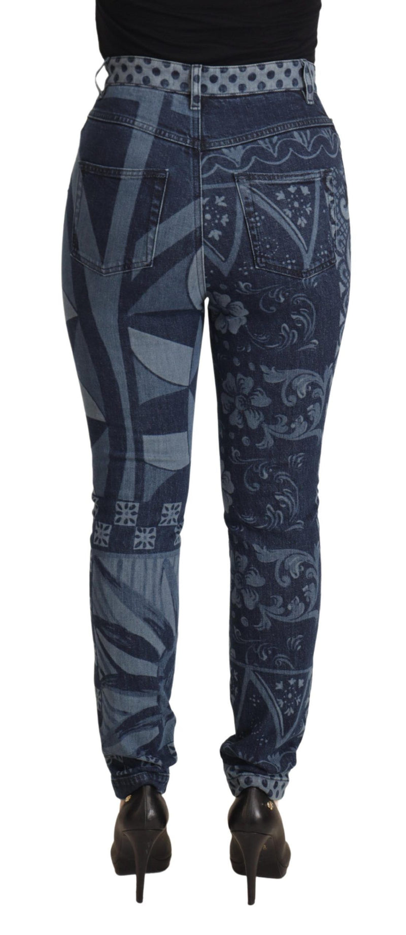 Jean skinny taille haute à fleurs bleues Dolce & Gabbana