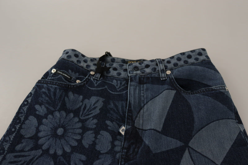 Jean skinny taille haute à fleurs bleues Dolce & Gabbana