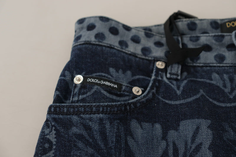 Jean skinny taille haute à fleurs bleues Dolce & Gabbana