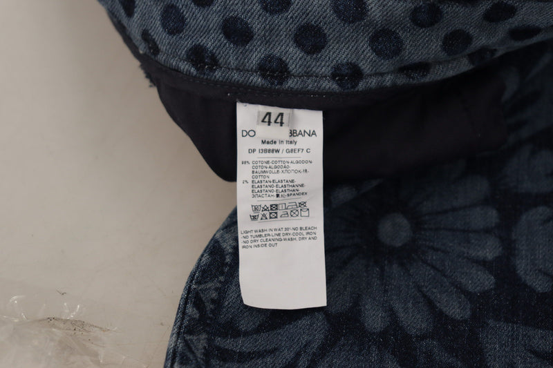 Jean skinny taille haute à fleurs bleues Dolce & Gabbana