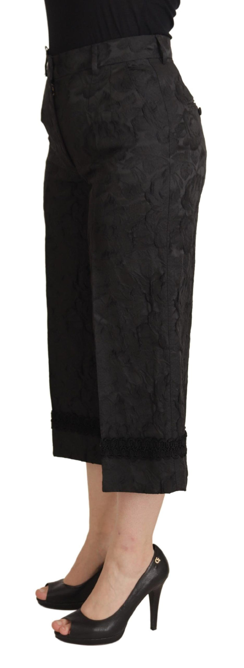 Pantalon court taille haute en brocart noir Dolce & Gabbana
