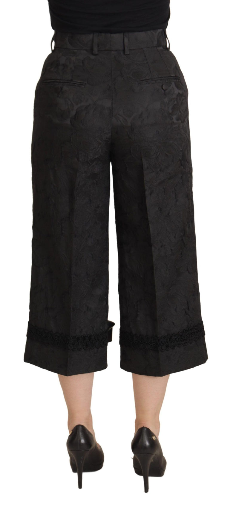 Pantalon court taille haute en brocart noir Dolce & Gabbana